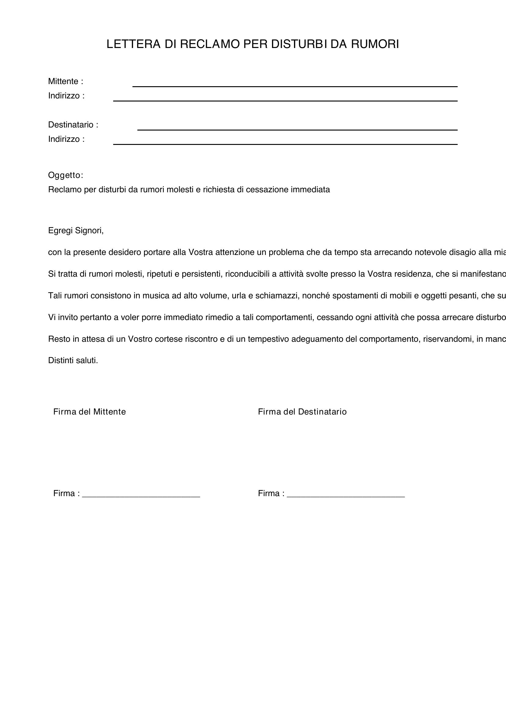 Esempio Lettera Per Vicini Rumorosi