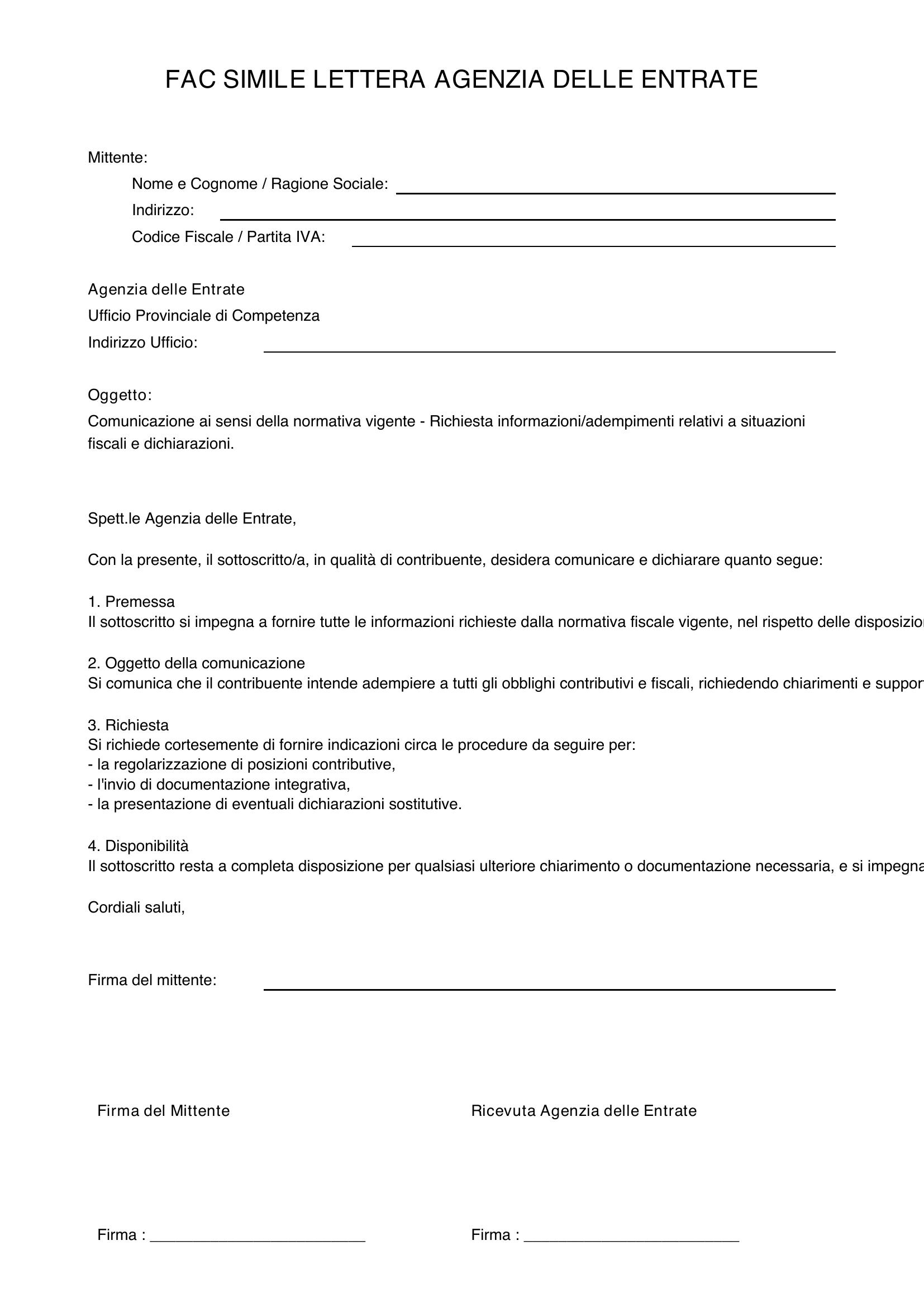 Fac Simile Lettera Agenzia Delle Entrate