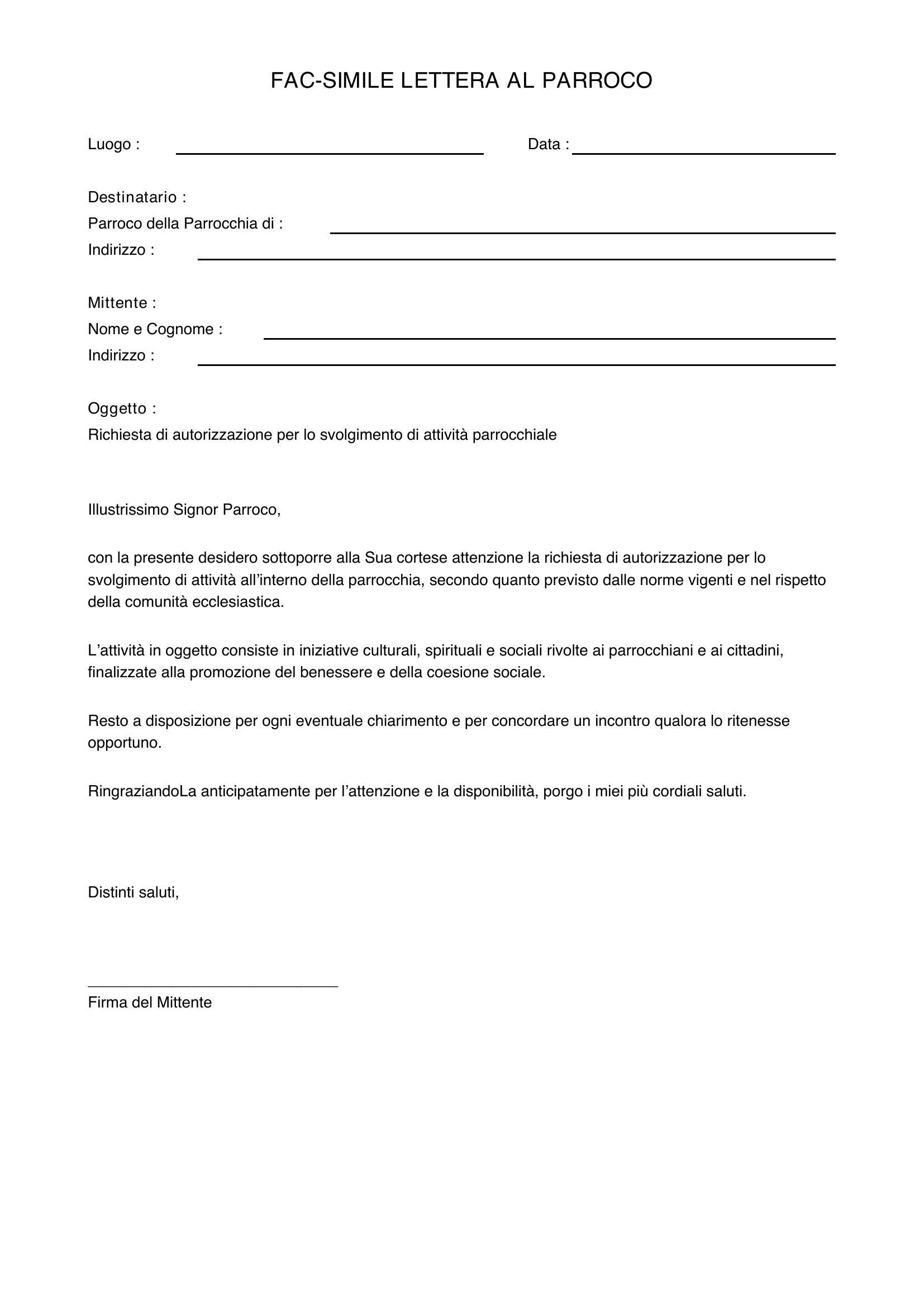 Fac Simile Lettera Al Parroco