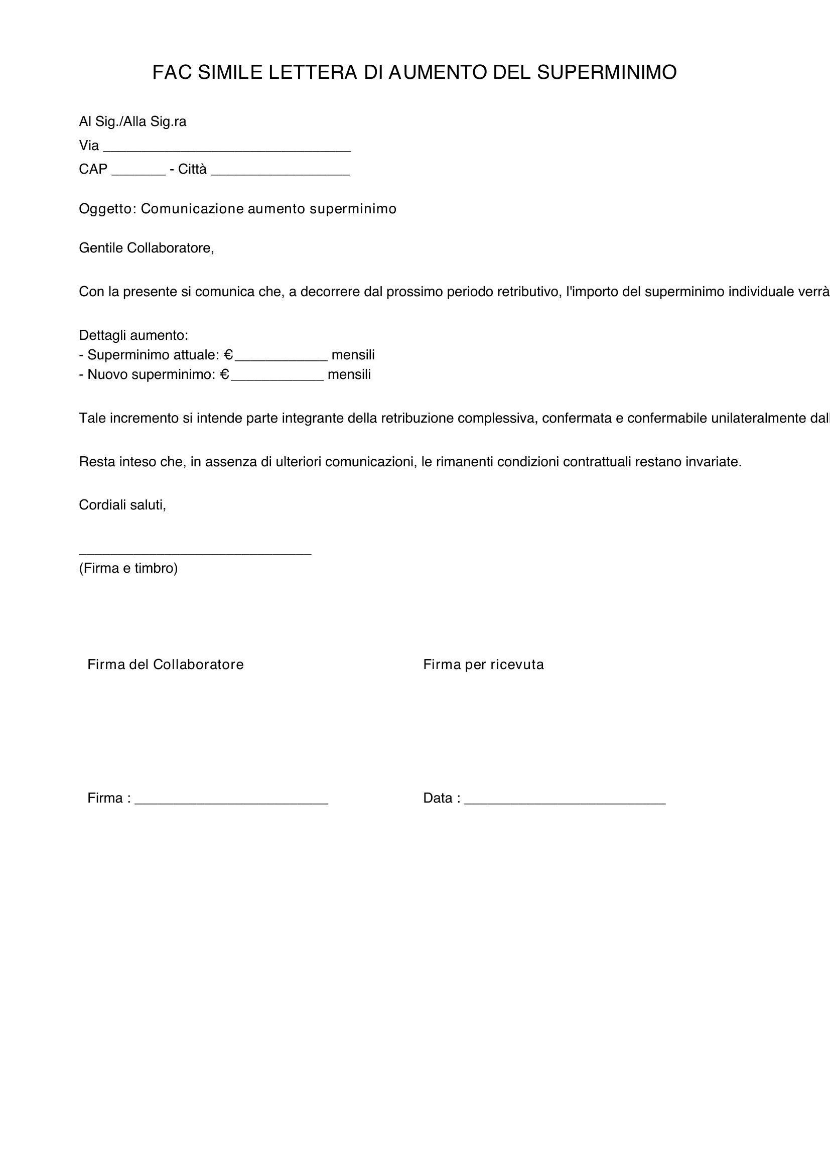 Fac Simile Lettera Aumento Superminimo