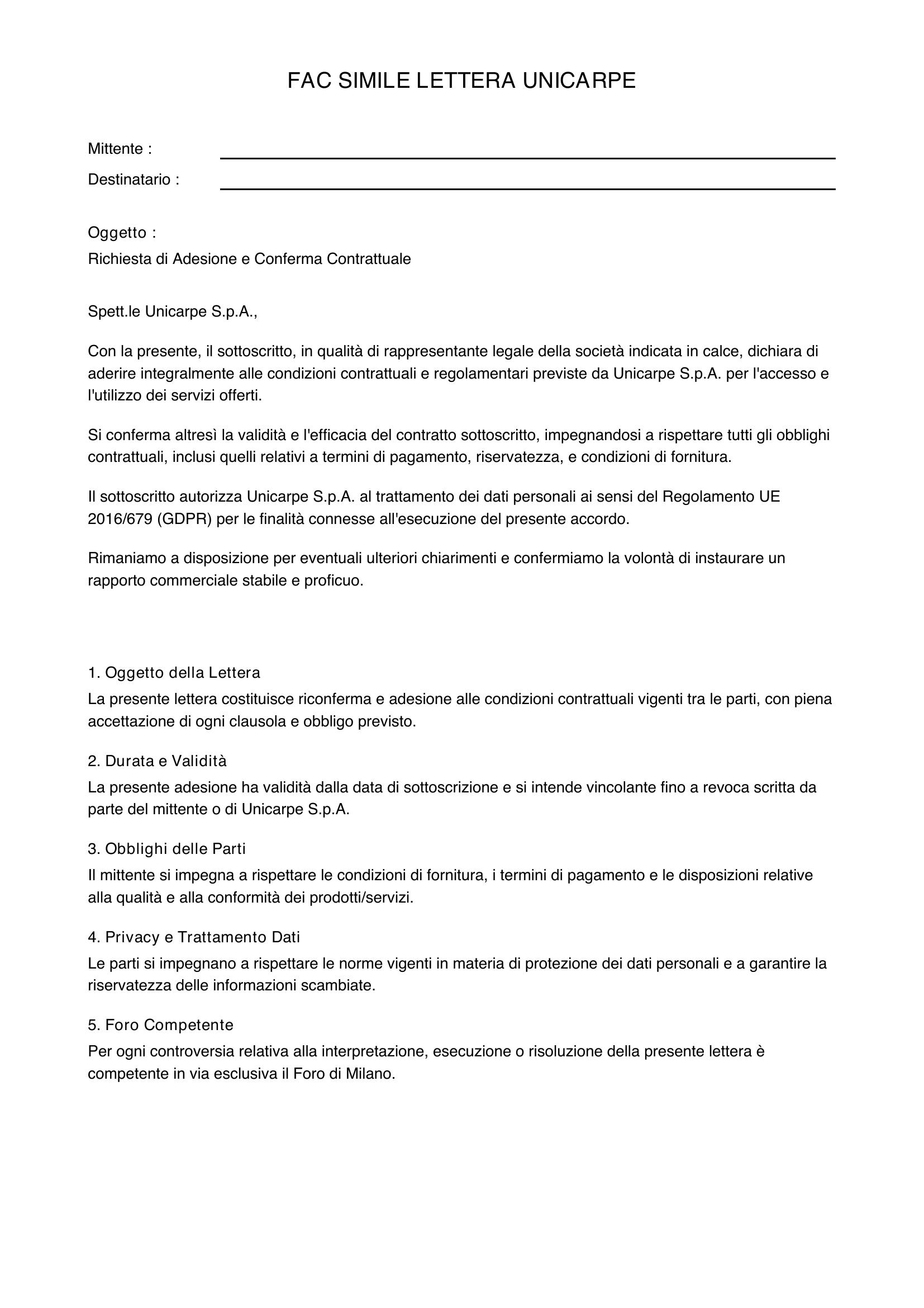 Fac Simile Lettera Unicarpe