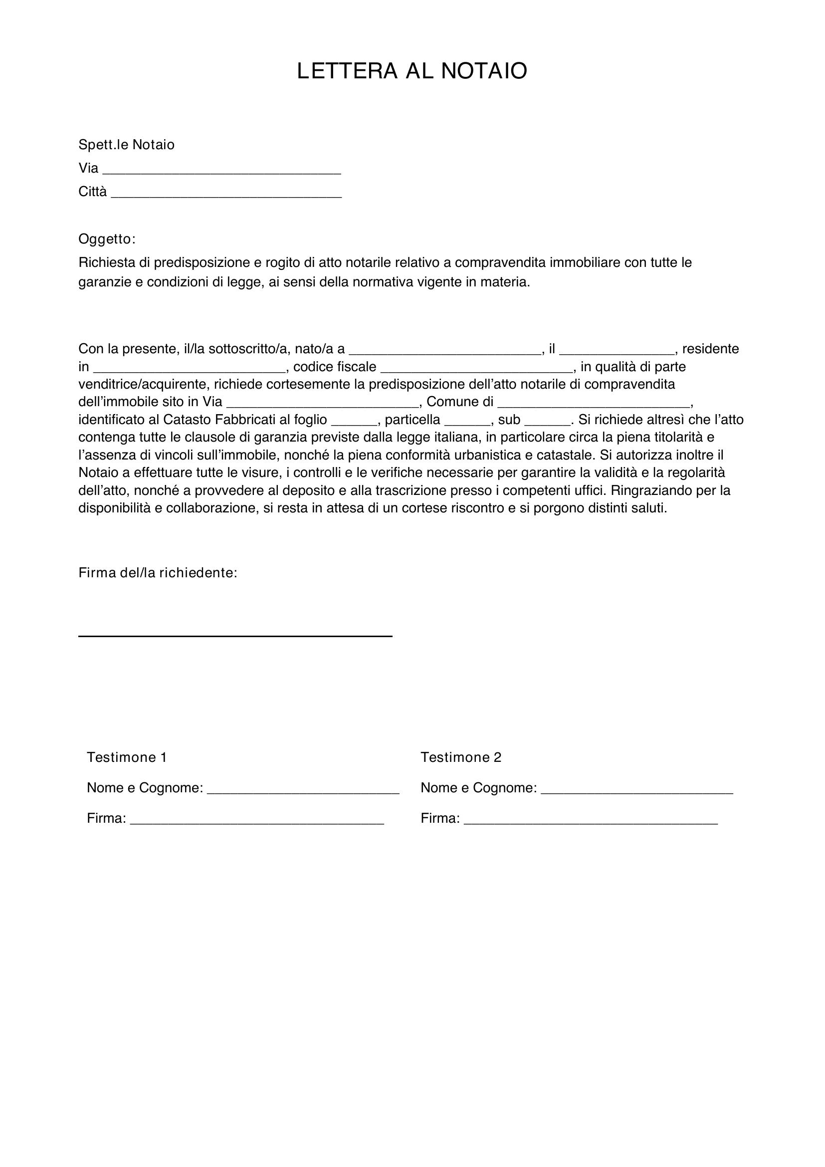Lettera Al Notaio Fac Simile