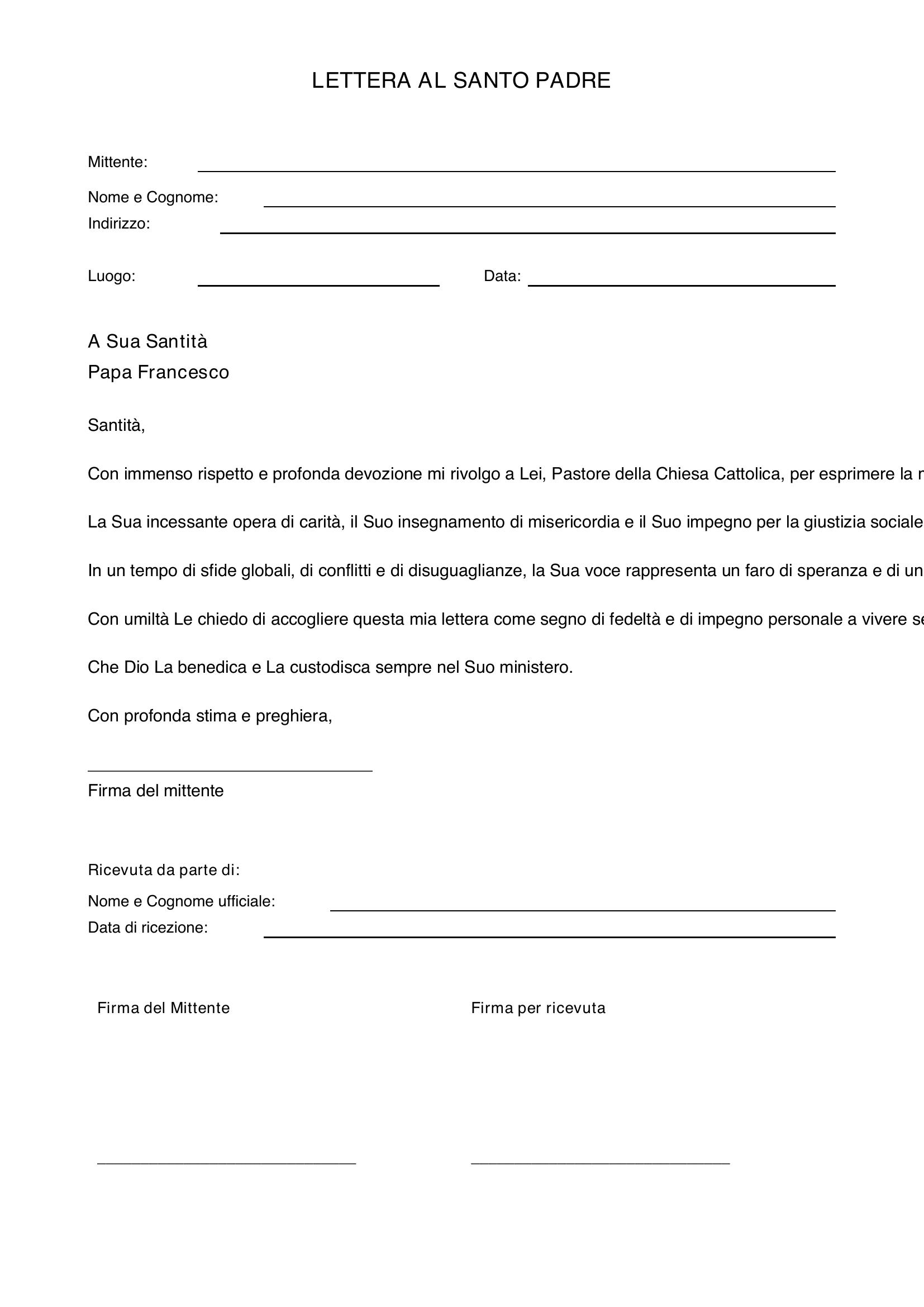 Lettera Al Papa Esempio