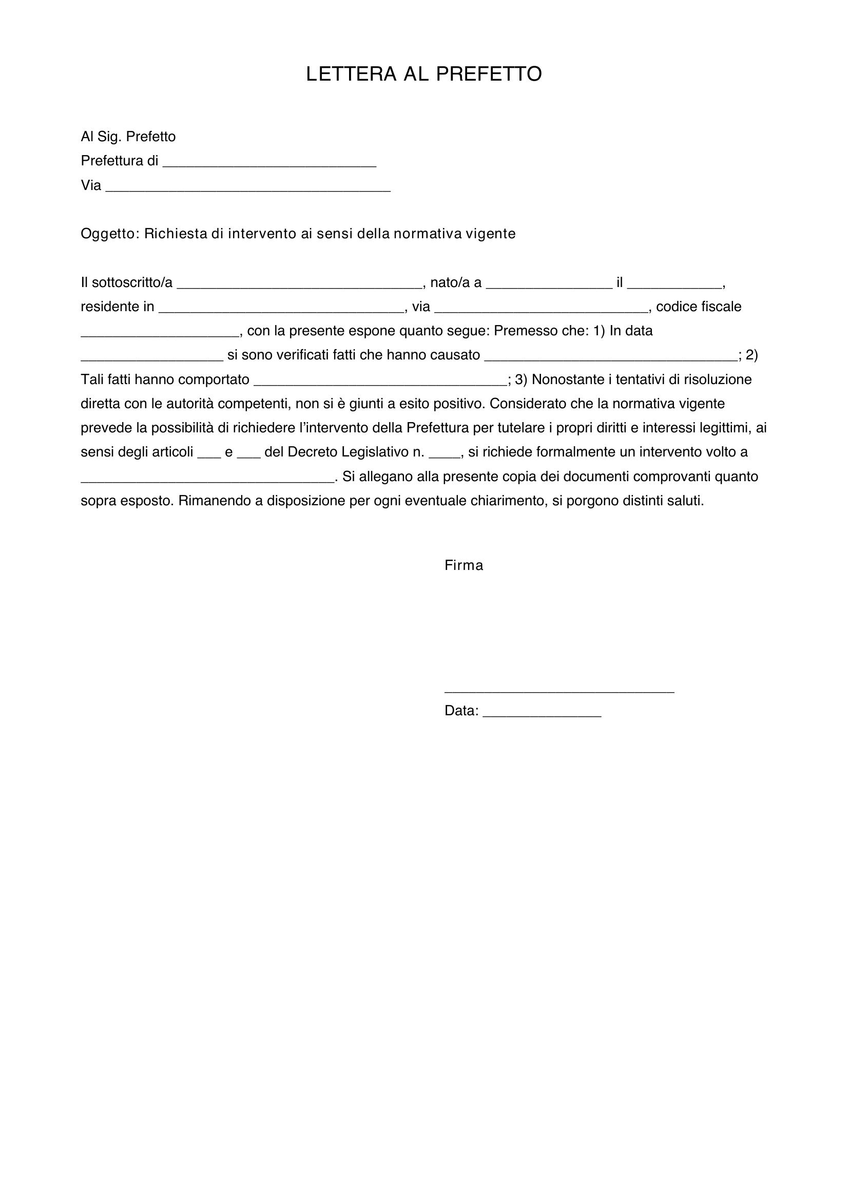 Lettera Al Prefetto Fac Simile