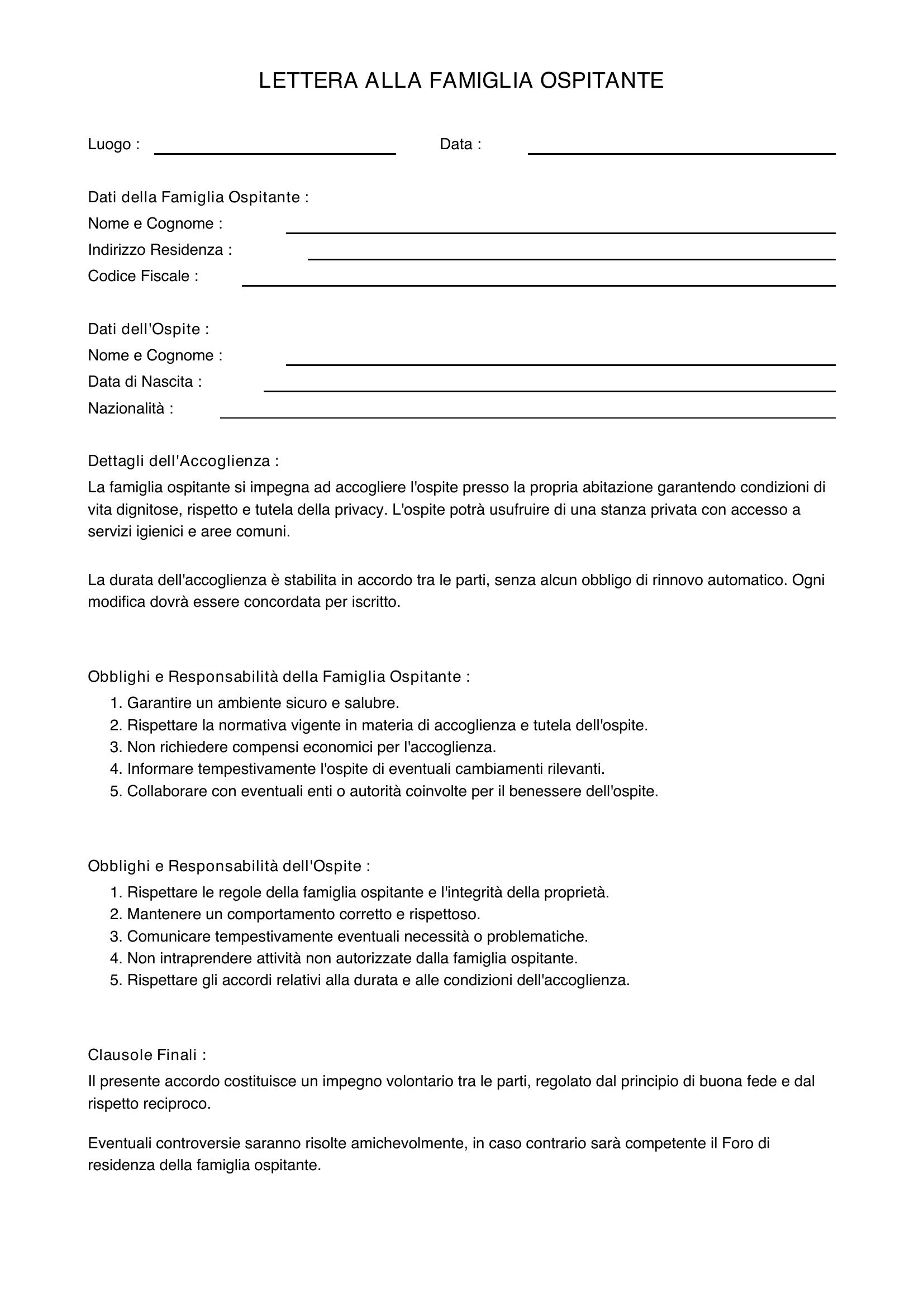 Lettera Alla Famiglia Ospitante Esempio