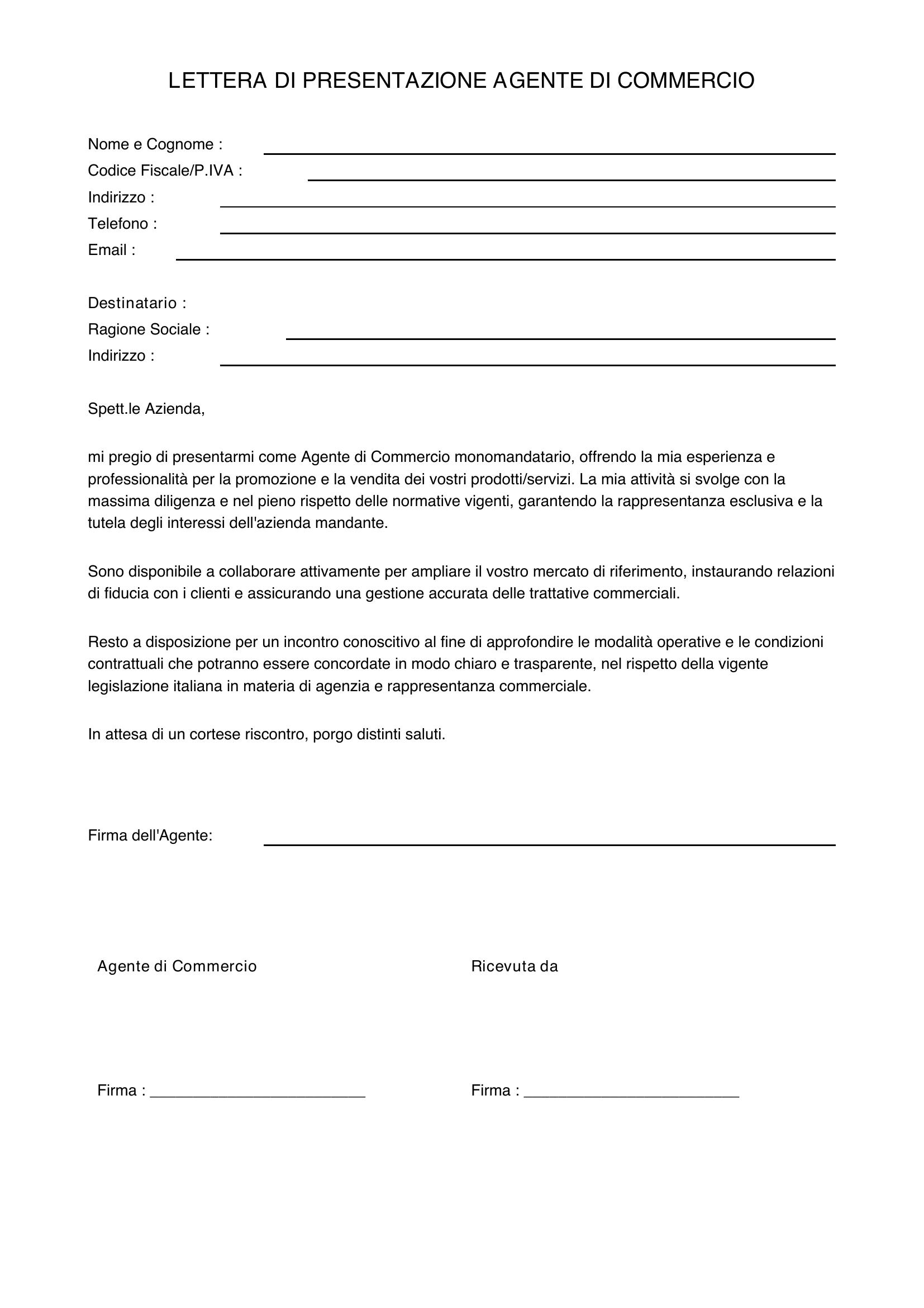 Lettera Di Presentazione Agente Di Commercio