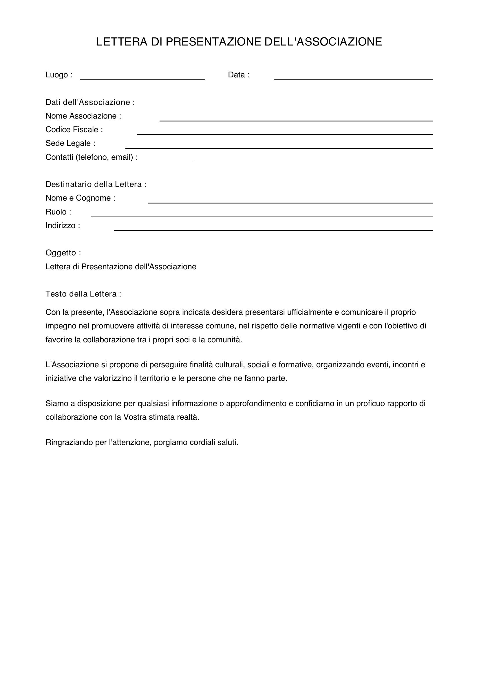 Lettera Di Presentazione Di Un'Associazione