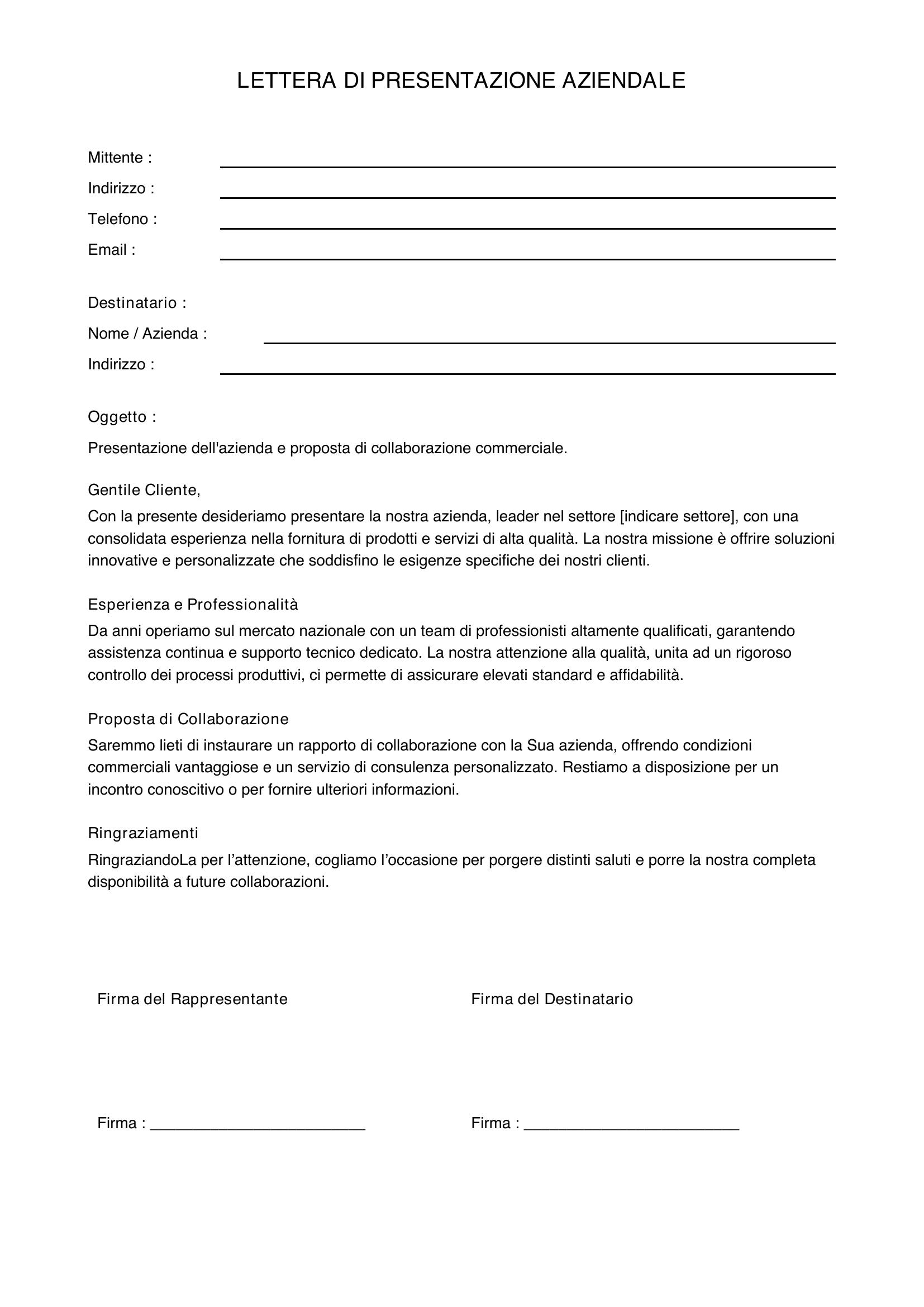 Lettera Di Presentazione Di Un'Azienda A Nuovi Clienti