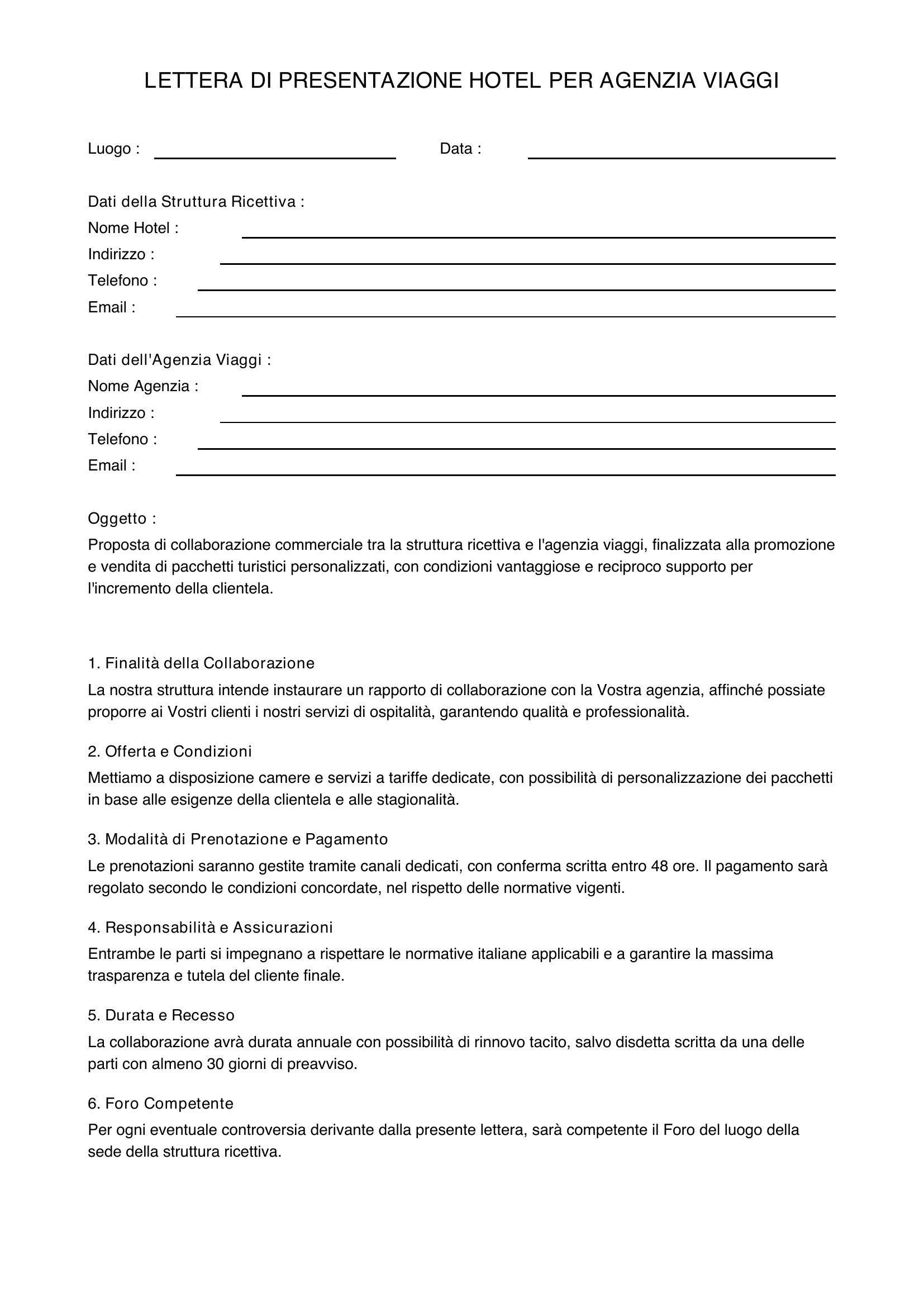 Lettera Di Presentazione Hotel Per Agenzia Viaggi
