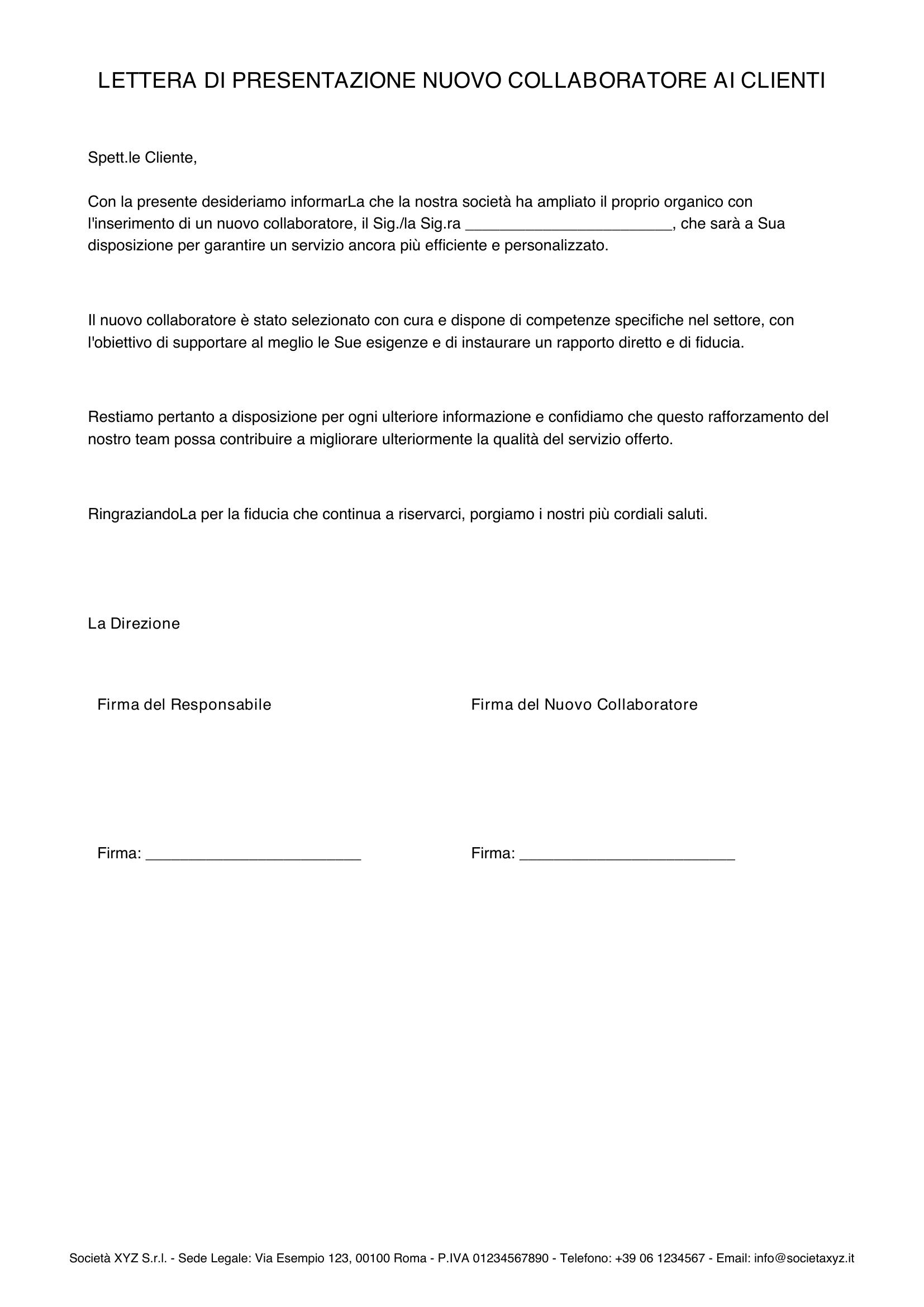 Lettera Di Presentazione Nuovo Collaboratore Ai Clienti