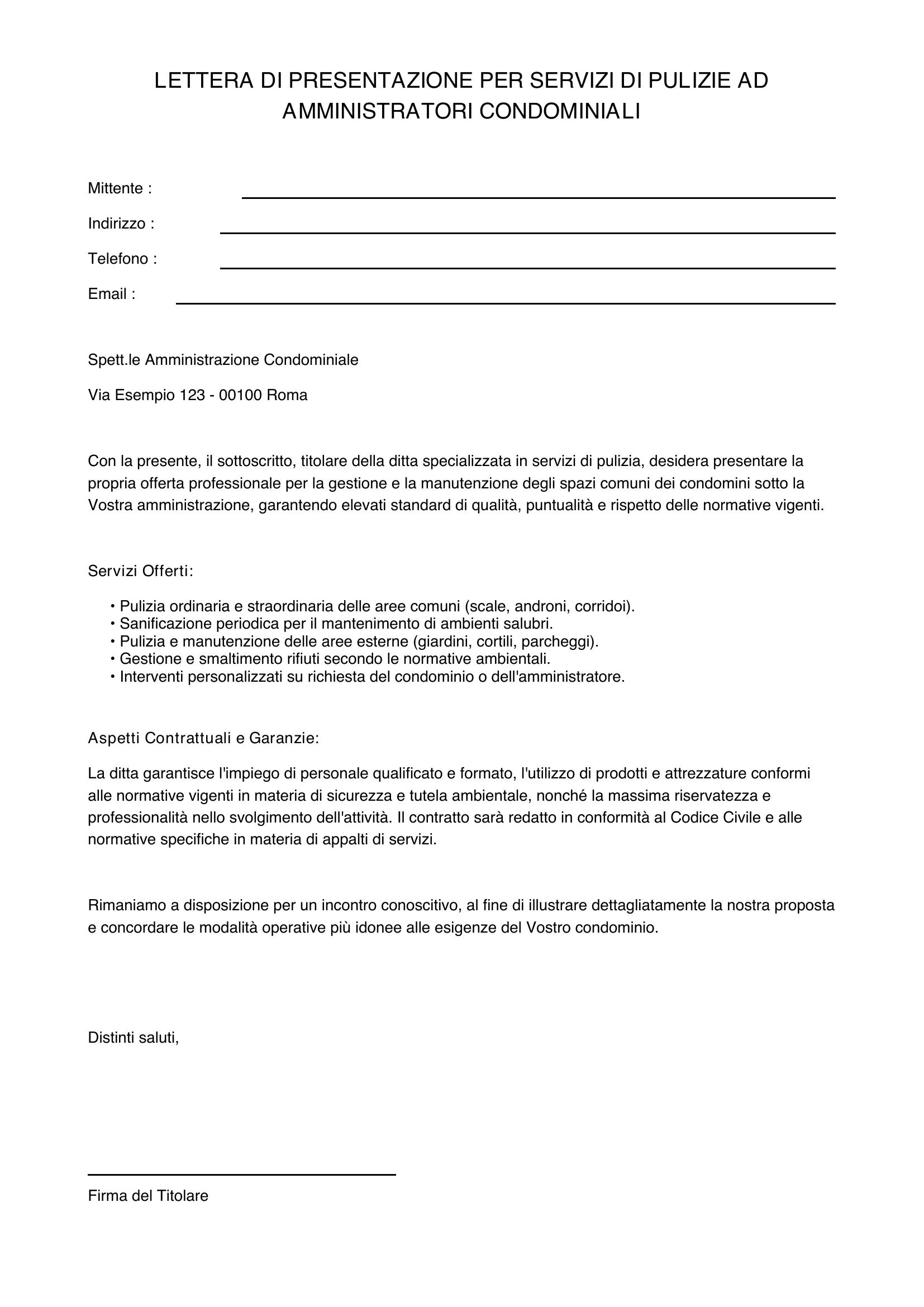 Lettera Di Presentazione Pulizie Ad Amministratori