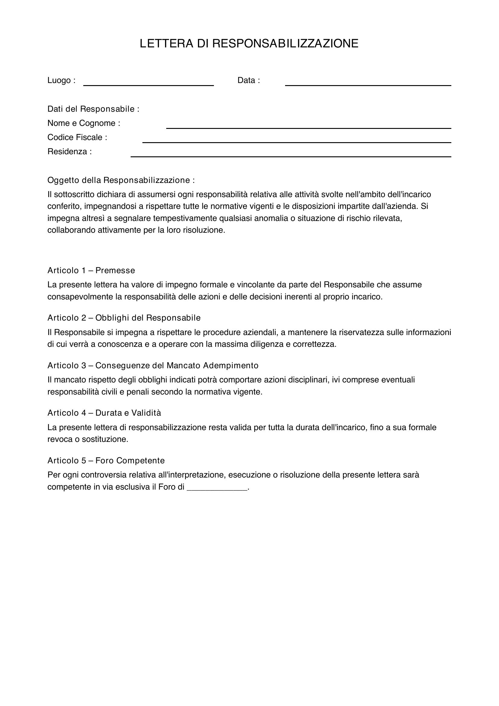 Lettera Di Responsabilizzazione