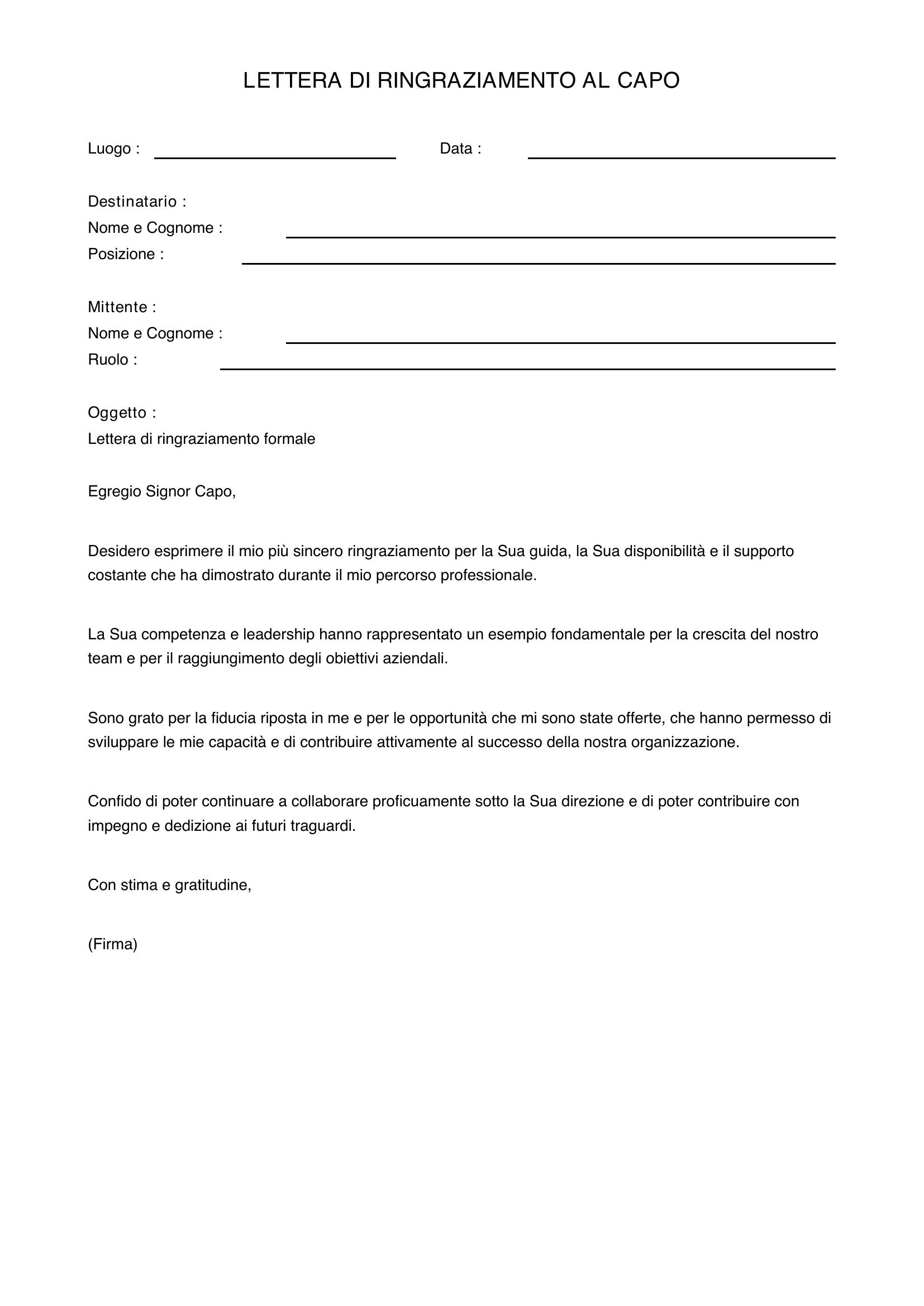 Lettera Di Ringraziamento Al Capo