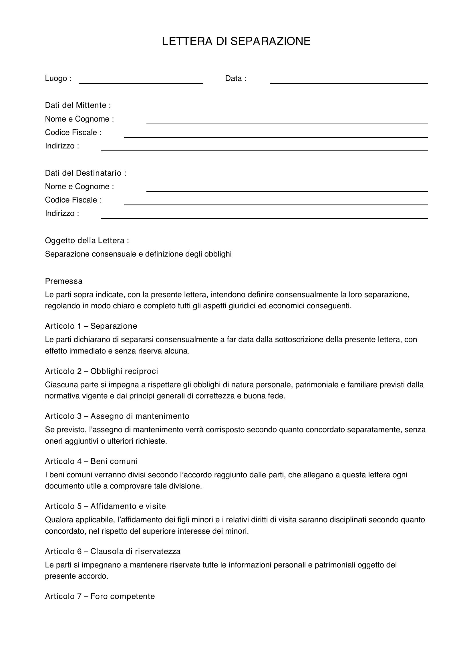 Lettera Di Separazione