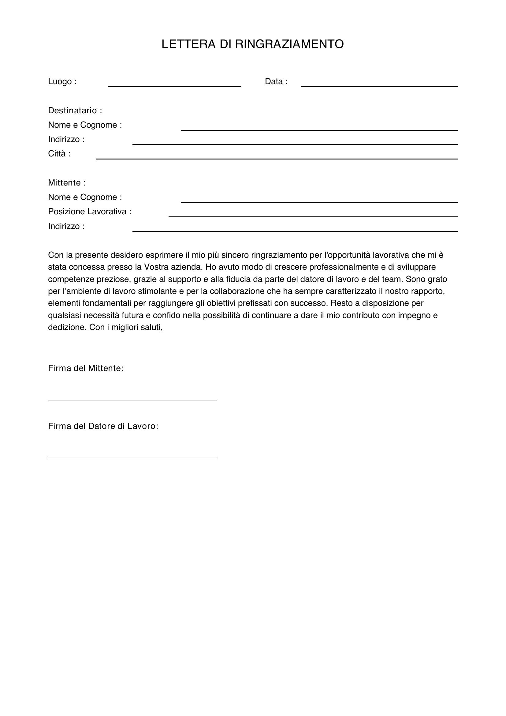 Lettera Ringraziamento Datore Di Lavoro